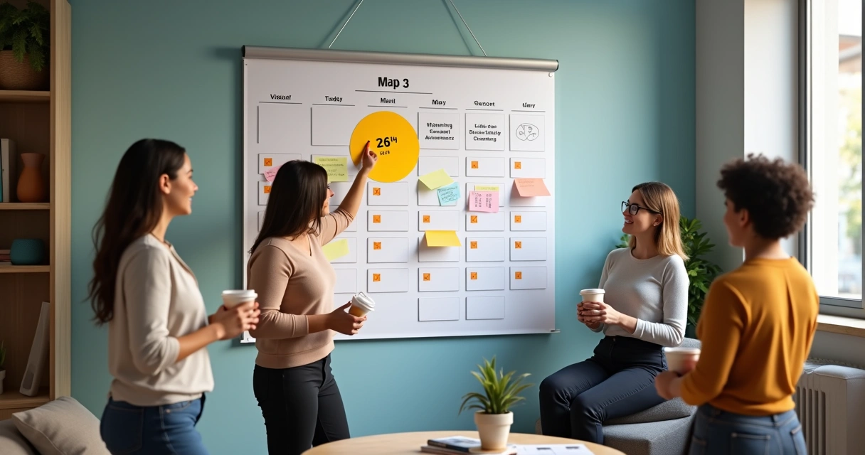 Colaboradores observam calendário corporativo com ações de bem-estar e saúde mental