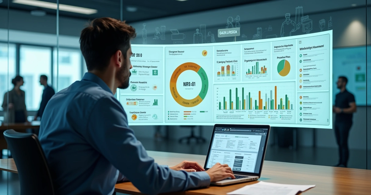 Líder de RH ajusta painel digital de gerenciamento de riscos psicossociais no trabalho